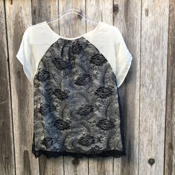 Anthropologie Vessel by timo Sheer Lace Raglan Short Sleeve Blouse Medium NWT - Picture 4 of 6